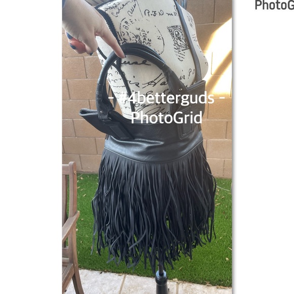 Aldo Fringe Handle Shoulder | Cross Body Adjustable Handle Black Satchel Purse - Picture 16 of 16